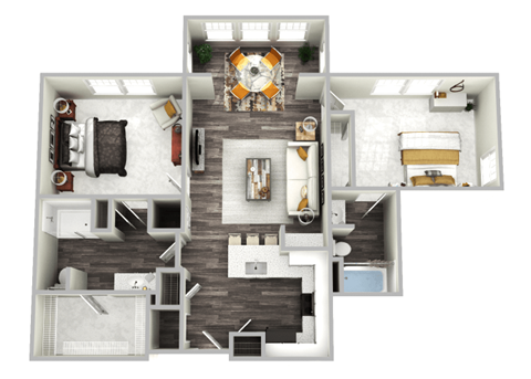 Floor plan for 2 beds, 2 baths, 1003 sqft